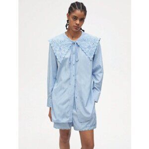 Women Oversized Striped Embroidered Top